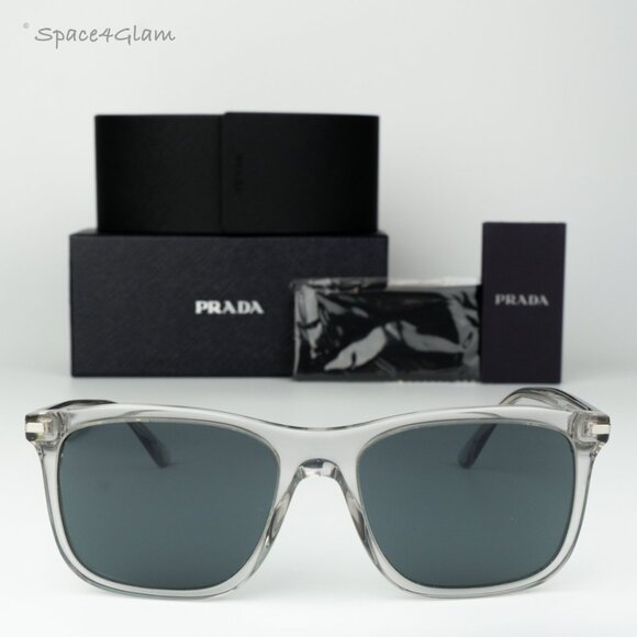 BRAND NEW Prada Men Sunglasses Grey Crystal Blue Rectangle PR18WS U430A9 - Picture 1 of 11